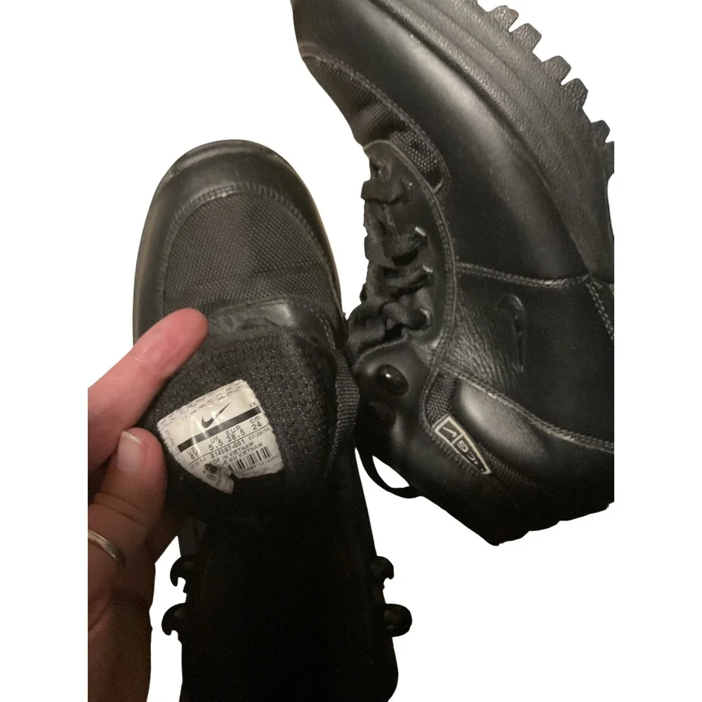 Kids Black Leather Ankle Boots Lug Sole Lace Up Casual Shoes 6‎ Y